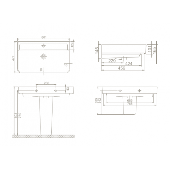 Επικαθήμενος Νιπτήρας Πορσελάνης 80x48cm Cerastyle Hera 078800-u Λευκό